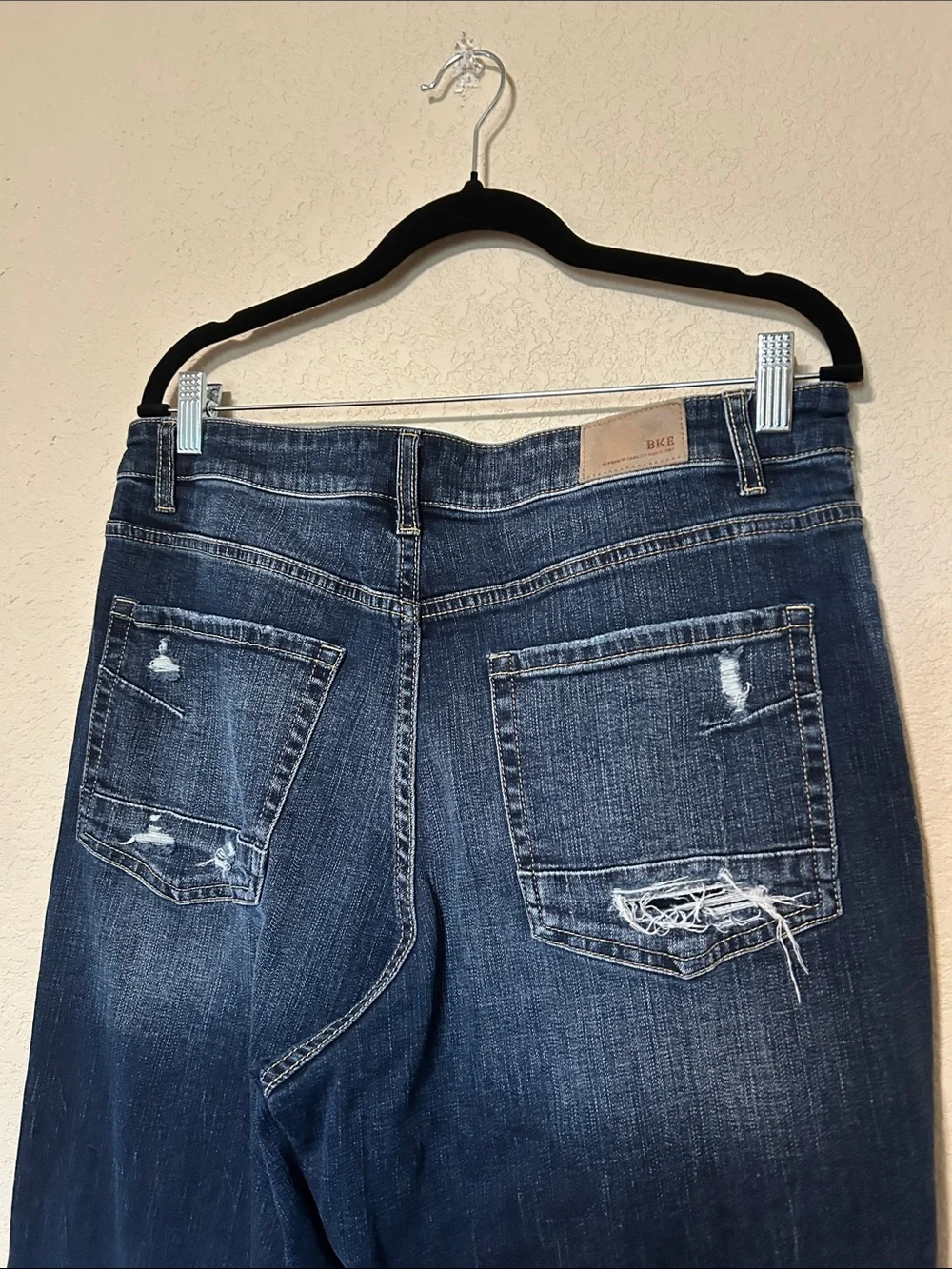 BKE Denim High Rise Distressed Straight Leg Jeans Size 32 Dark Wash Y2K